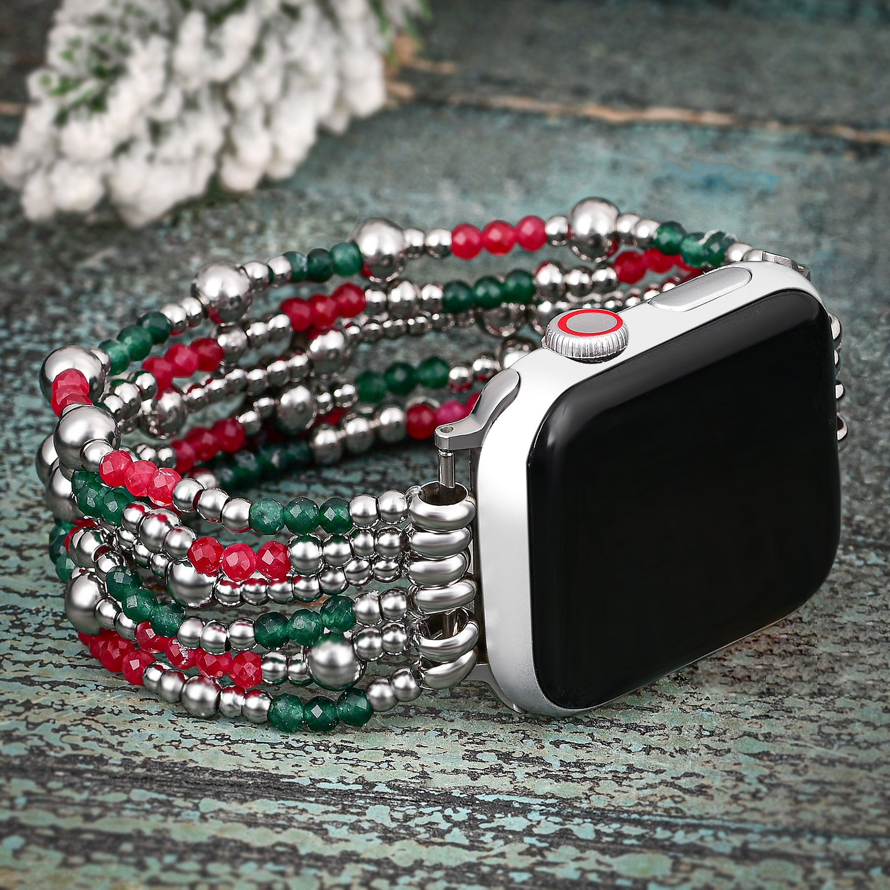 Pulseira elástica Apple Watch Festive Silver Elegance