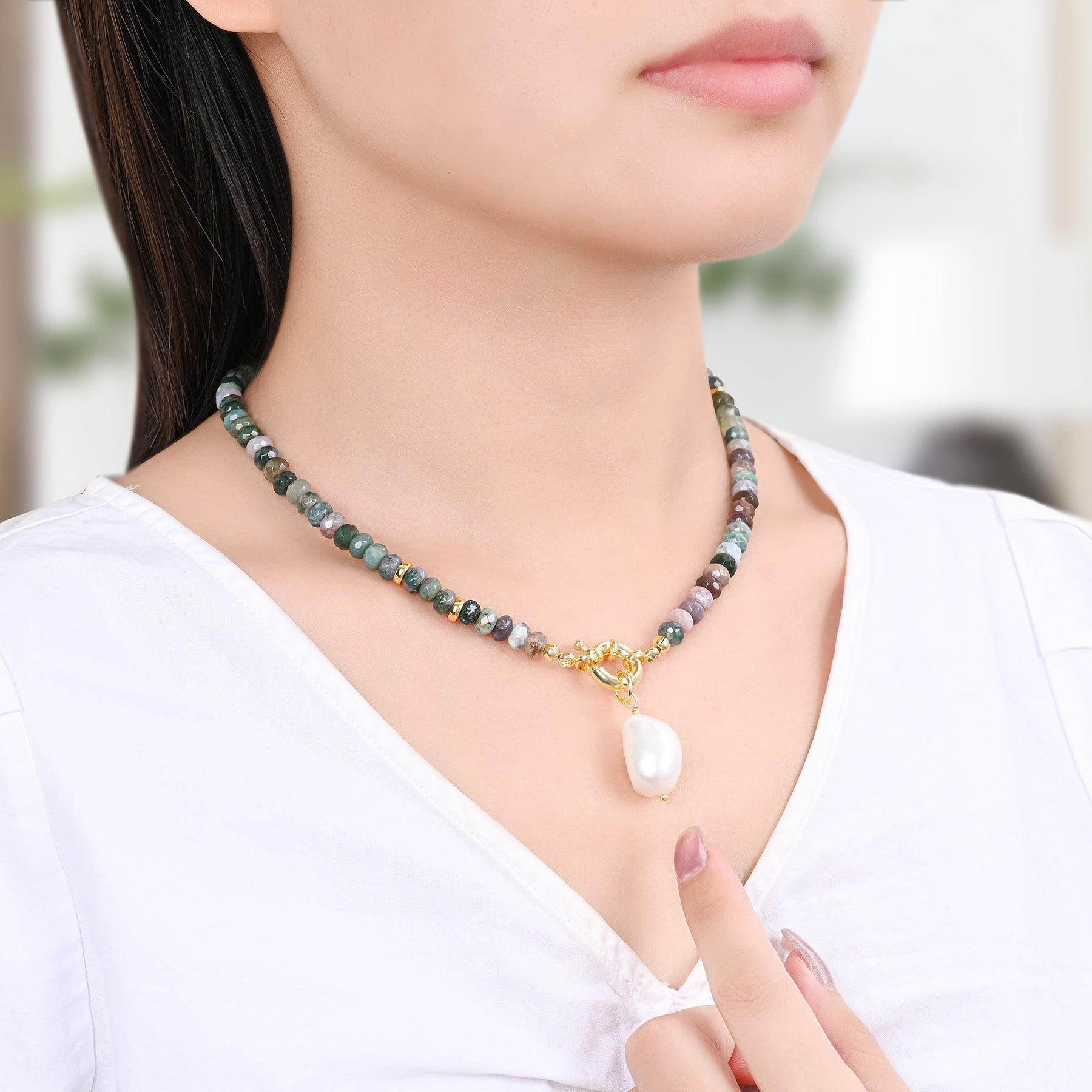 Colar com Pendentes de Pérola Ágata