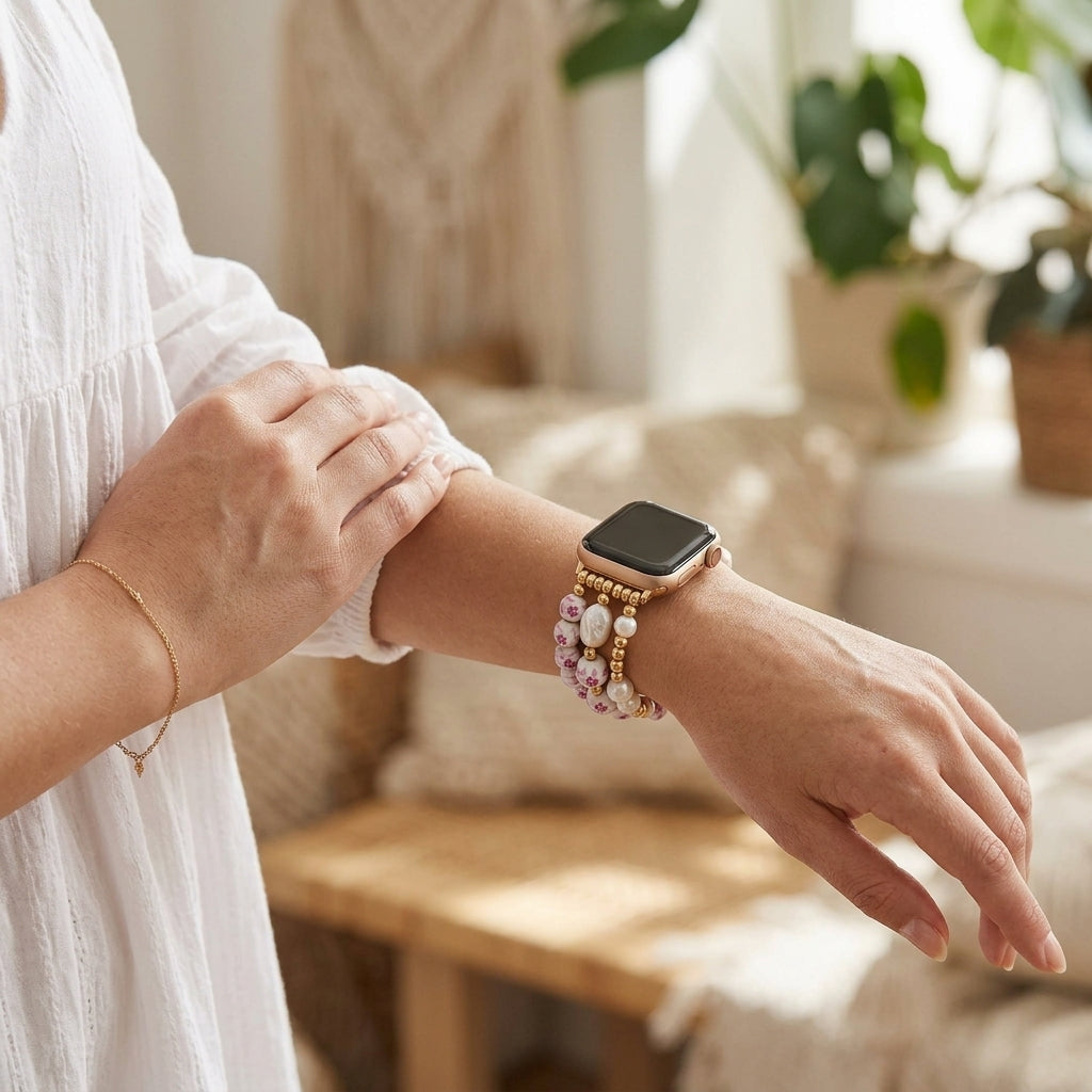 Bracelete Apple Watch Porcelain Garden Rose Blossom