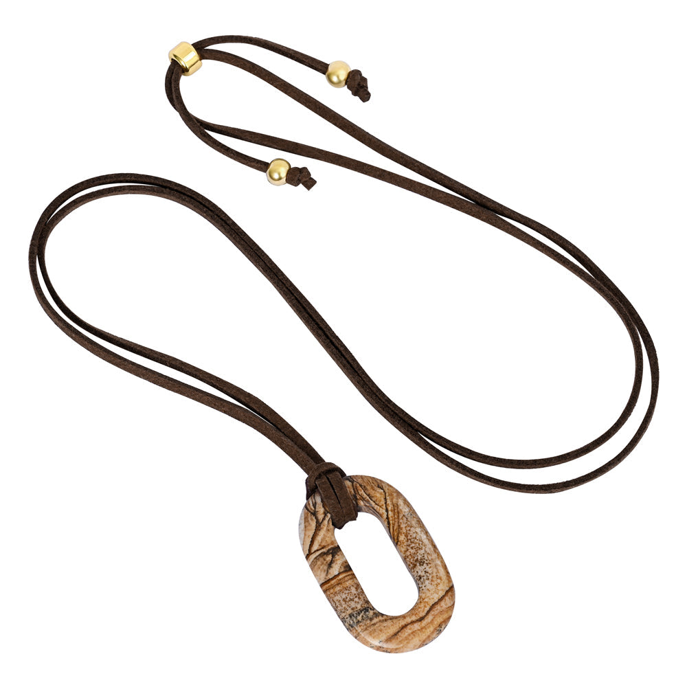 Colar Serenidade Pedra de Imagem em Camurça