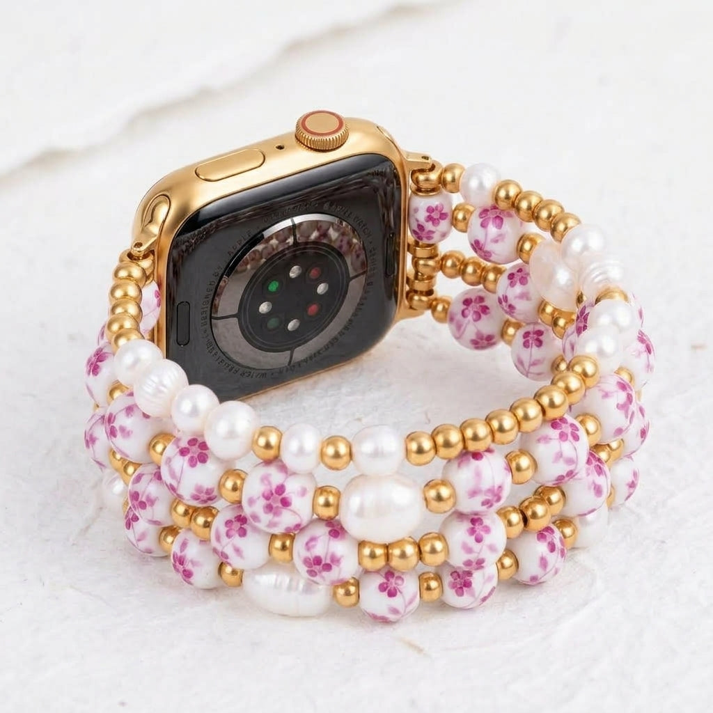 Bracelete Apple Watch Porcelain Garden Rose Blossom