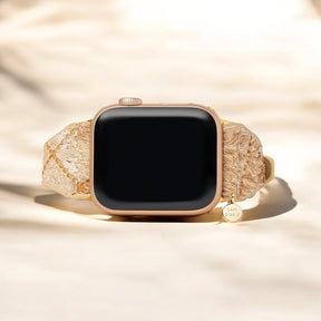 Pulseira de Couro Apple Watch em Tons de Madeira Flutuante