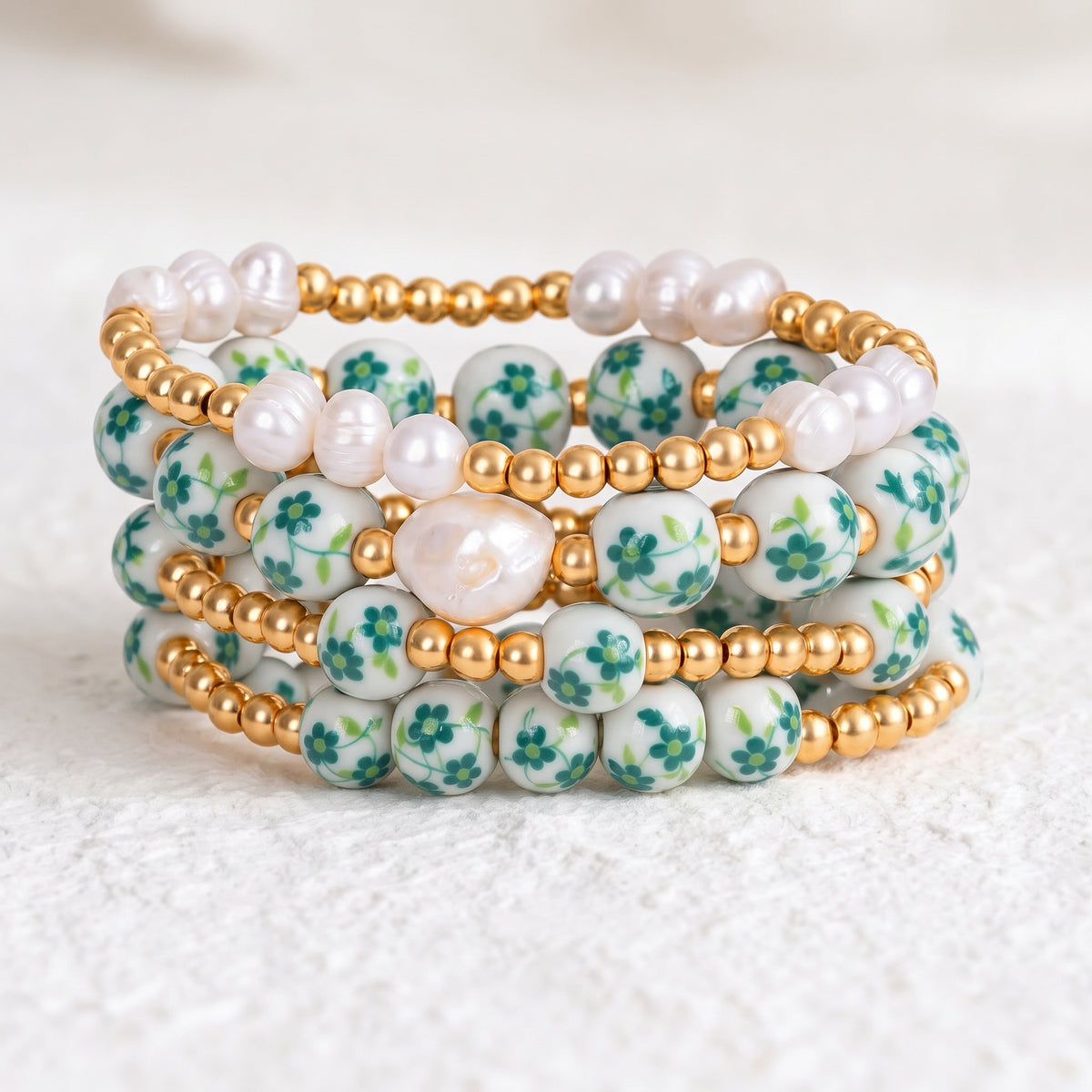 Conjunto de pulseiras Porcelain Garden Emerald Grove