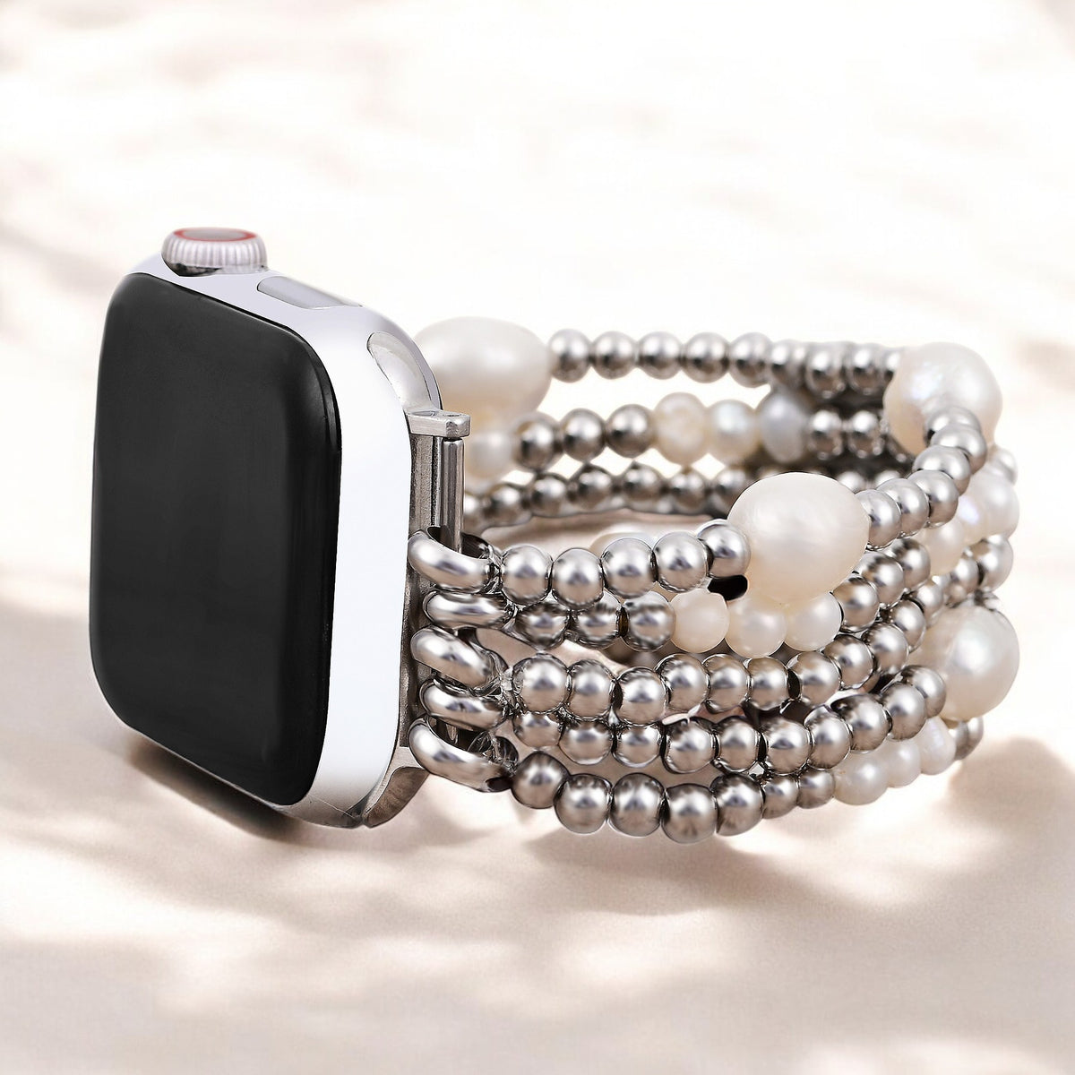 Pulseira Elástica de Pérola e Prateada para Apple Watch