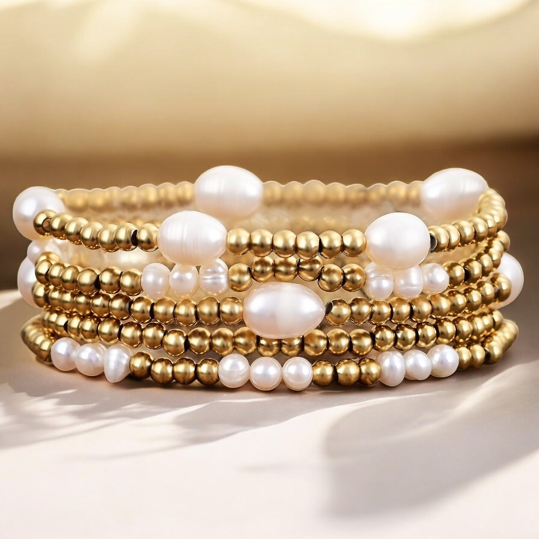 Conjunto de Pulseira de Ouro e Pérola