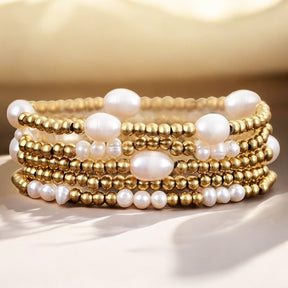 Conjunto de Pulseira de Ouro e Pérola
