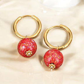 Brincos de Argola com Esferas Salpicadas Crimson Orbit