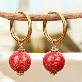 Brincos de Argola com Esferas Salpicadas Crimson Orbit
