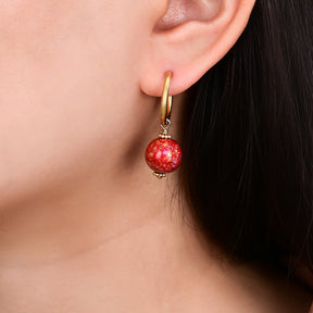 Brincos de Argola com Esferas Salpicadas Crimson Orbit