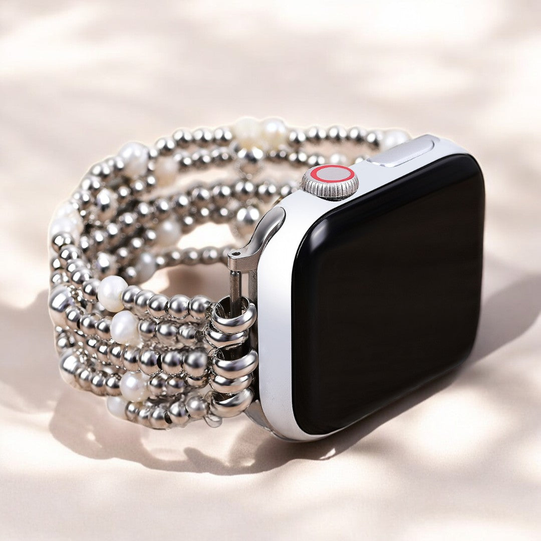Pulseira elástica dourada e perolada Apple Watch