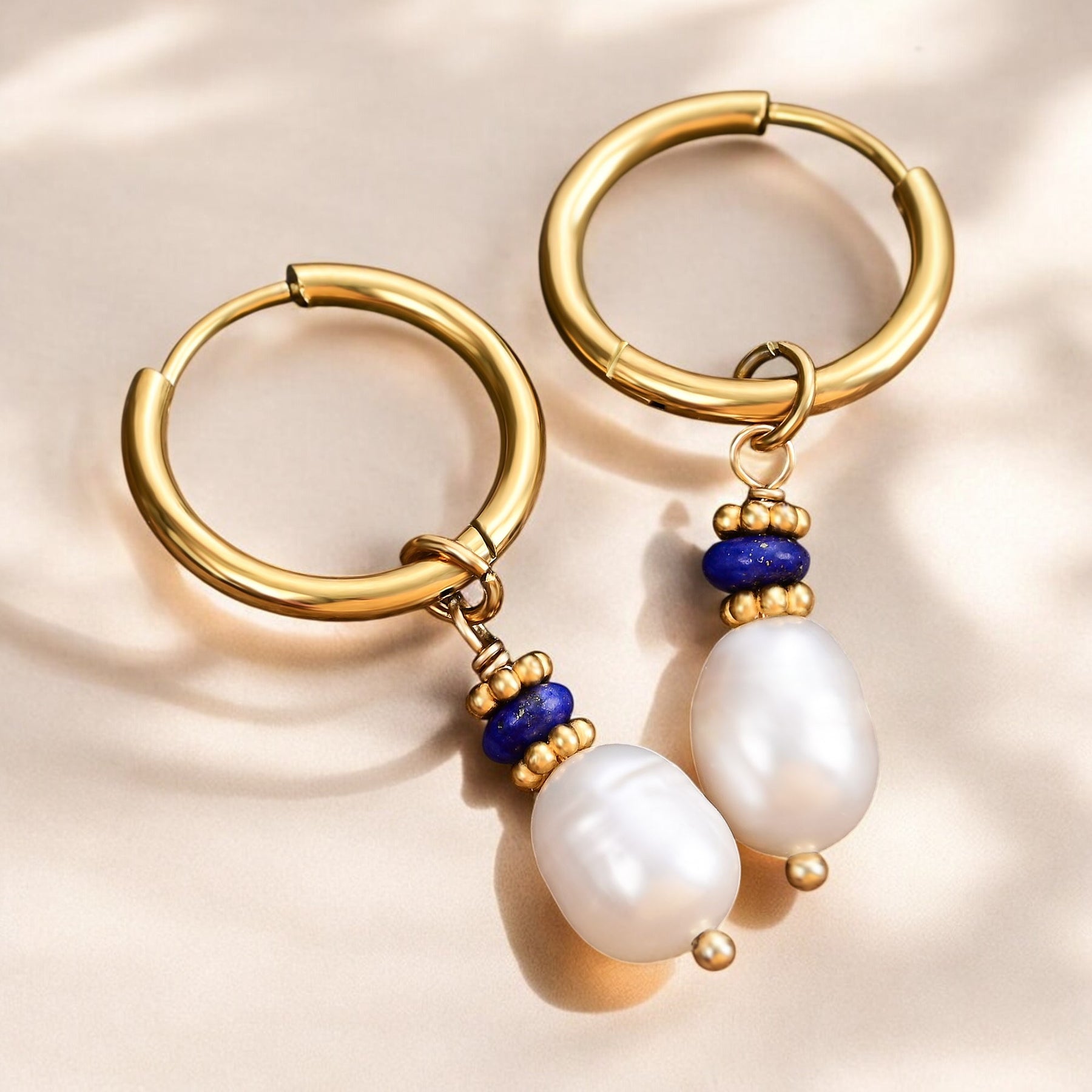 Brincos de Argola com Pérola Golden Grace e Ágata Lápis