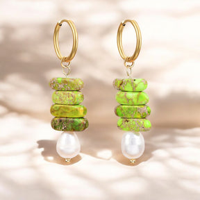 Brincos de Argola Ocean Bliss com Pérola e Jaspe Verde