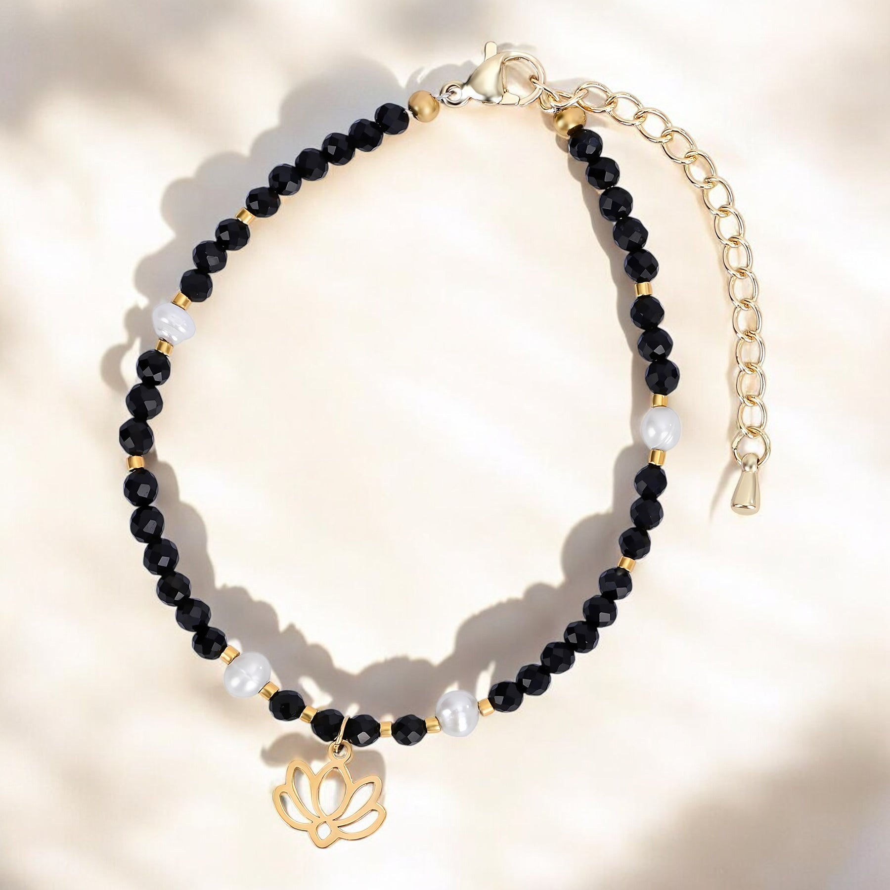 Pulseira de Lótus Ágata da Meia-Noite