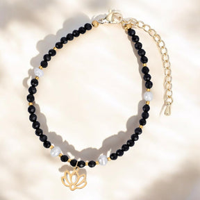 Pulseira de Lótus Ágata da Meia-Noite