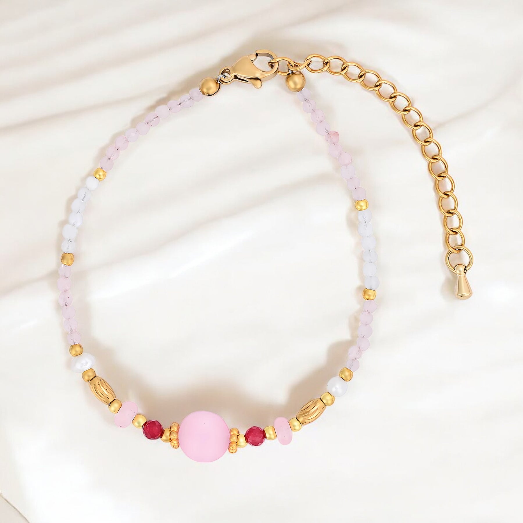 Pulseira de Quartzo Rosa ao Luar
