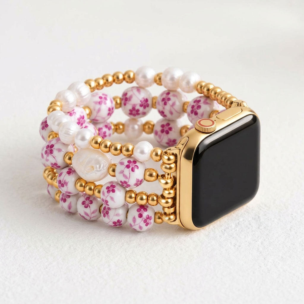Bracelete Apple Watch Porcelain Garden Rose Blossom