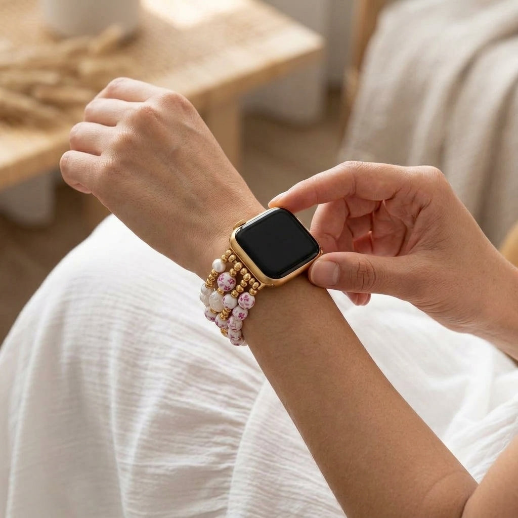 Bracelete Apple Watch Porcelain Garden Rose Blossom