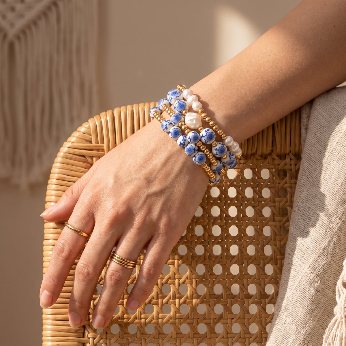 Conjunto de pulseiras Porcelain Garden Blue Blossom