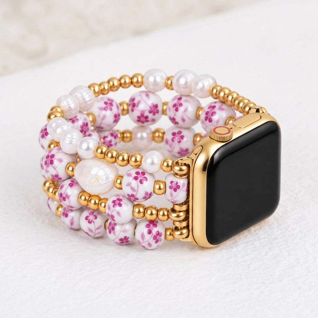 Bracelete Apple Watch Porcelain Garden Rose Blossom