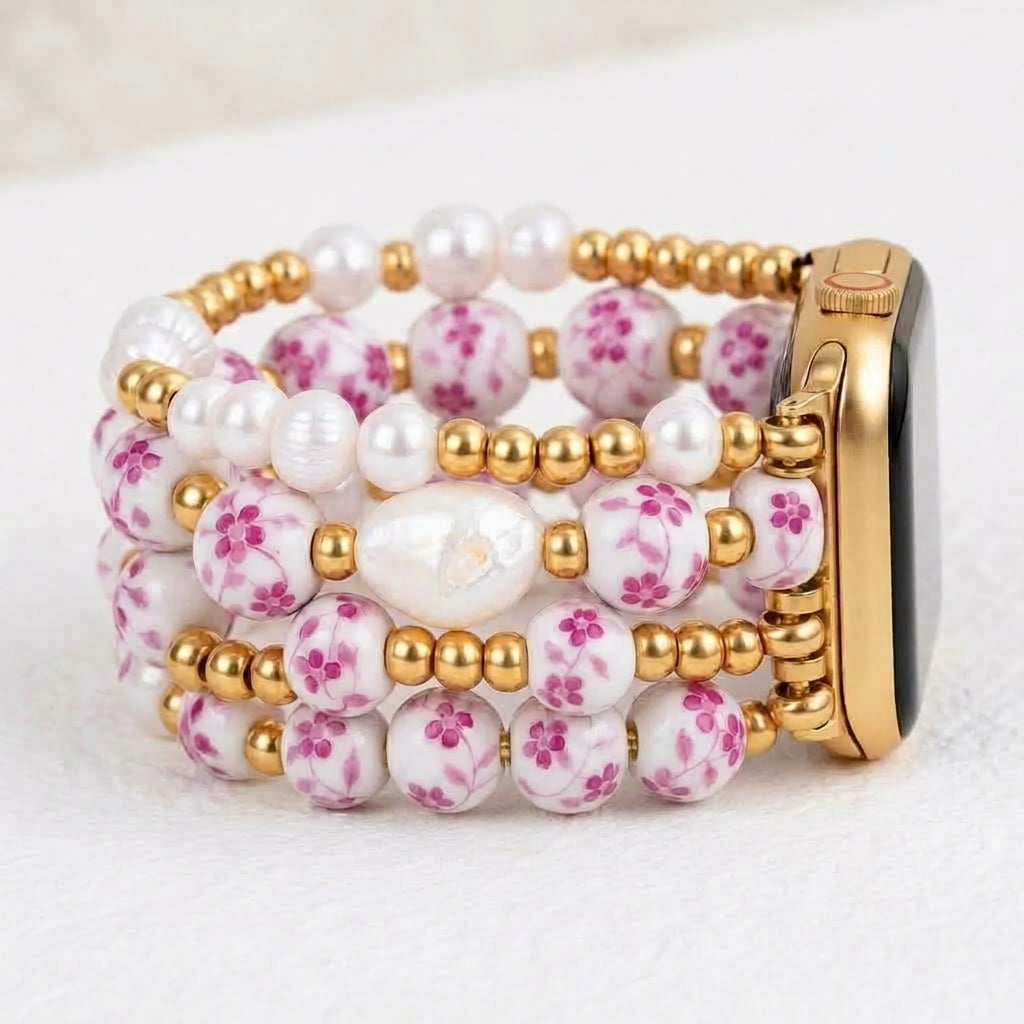 Bracelete Apple Watch Porcelain Garden Rose Blossom