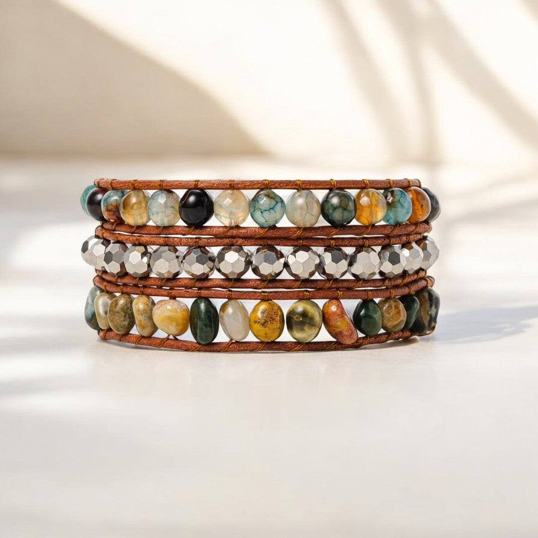Pulseira artesanal de ágata indiana