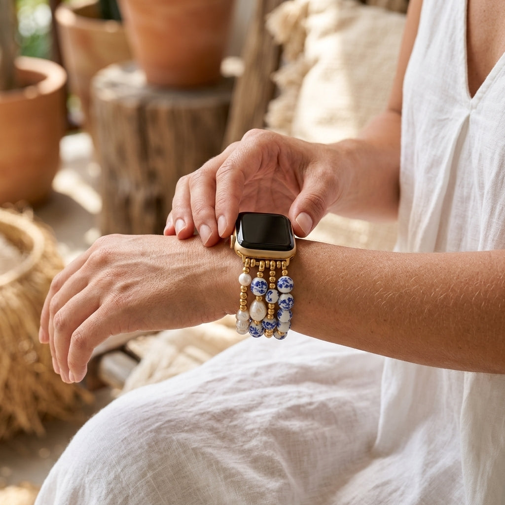 Bracelete Apple Watch Porcelain Garden Sapphire Bloom
