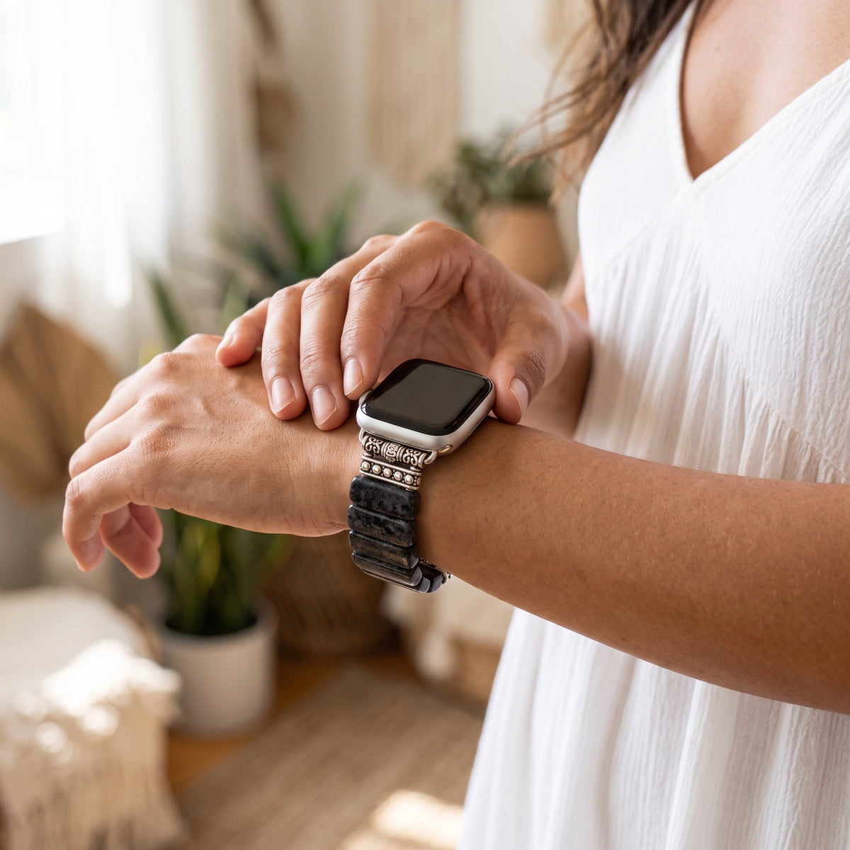 Bracelete elástica Apple Watch em jaspe meia-noite