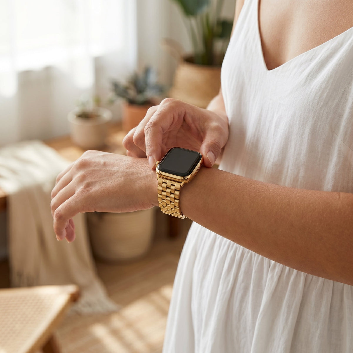 Pulseira de Luxo Dourada Chic para Apple Watch