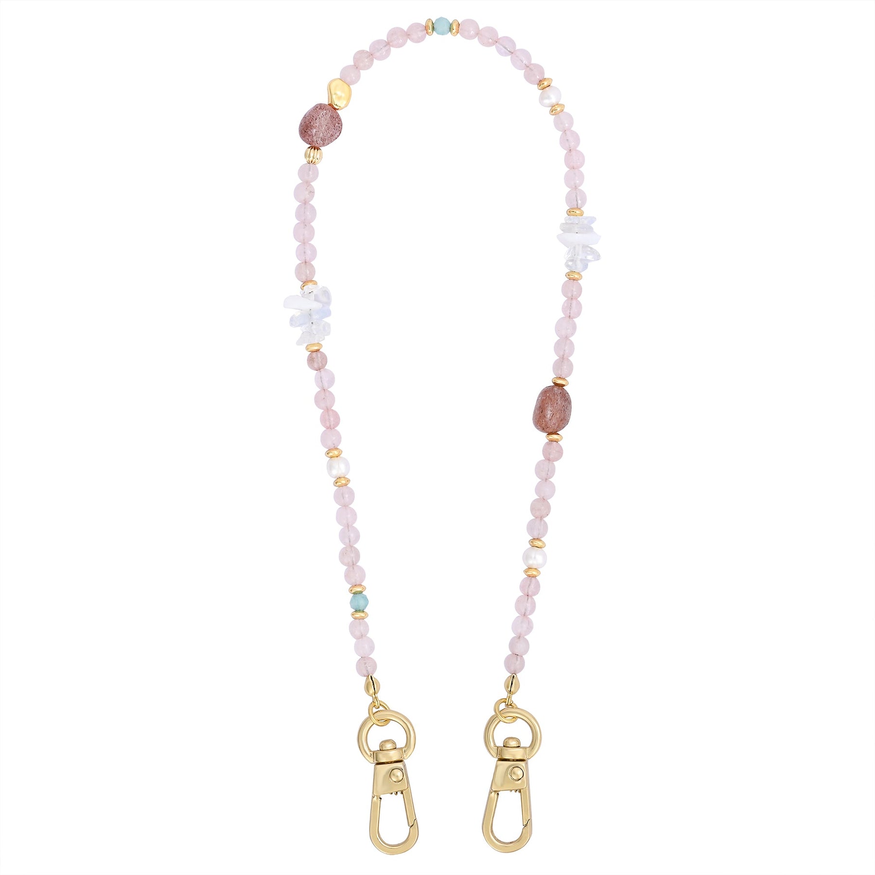 Corrente para telemóvel com pendente de quartzo rosa