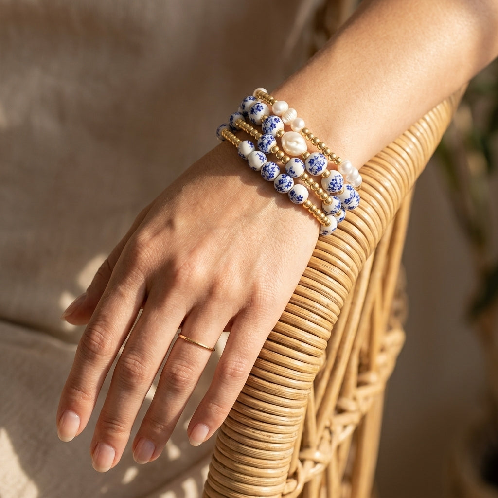 Conjunto de pulseiras Porcelain Garden Sapphire Bloom