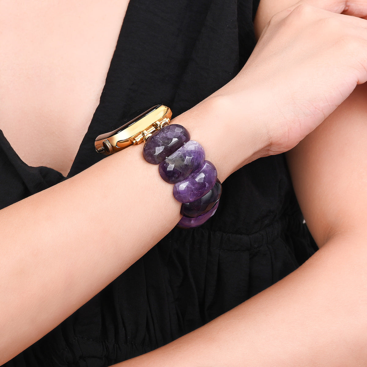 Pulseira Elástica de Proteção com Ametista Curativa para Apple Watch