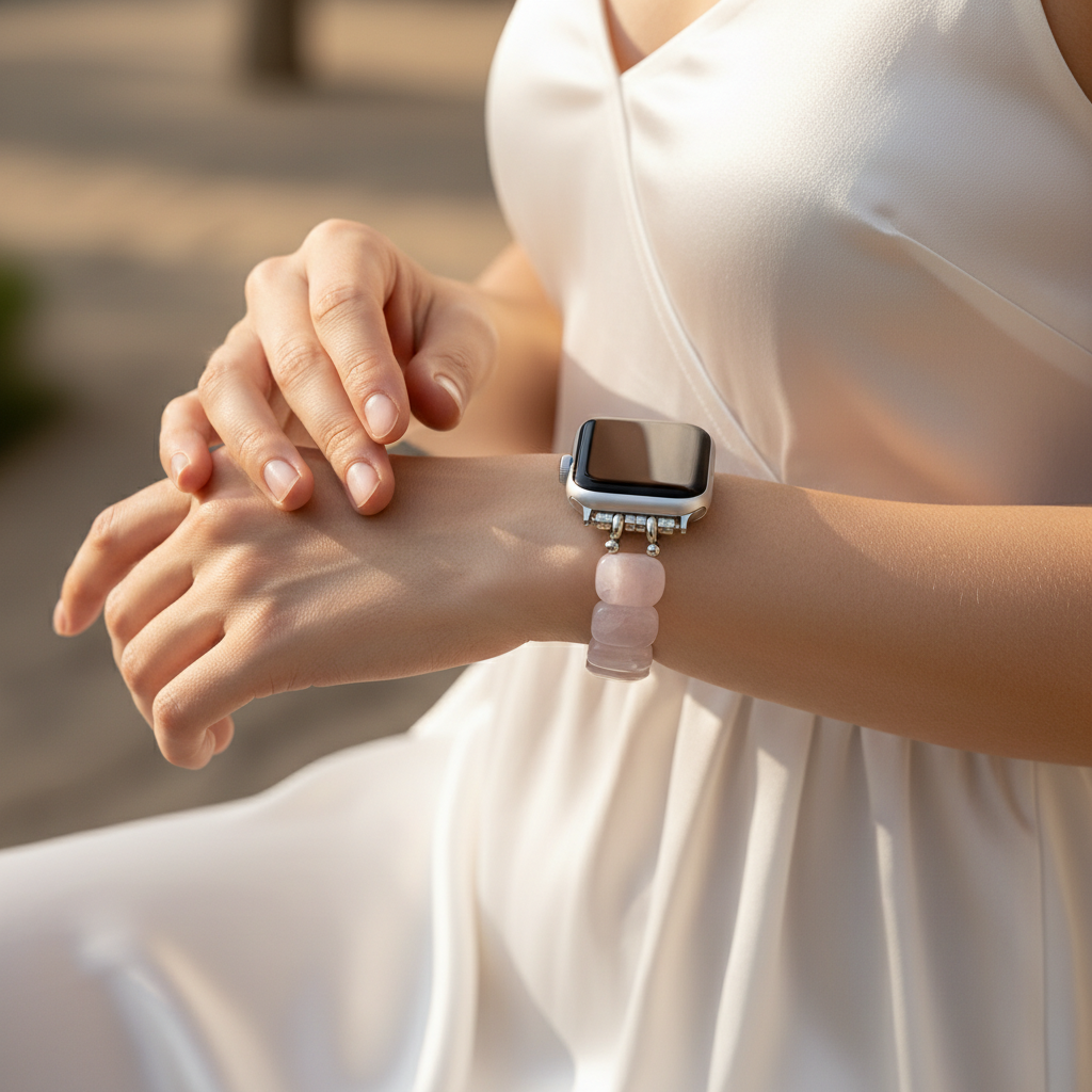 Pulseira elástica de quartzo rosa suave para Apple Watch