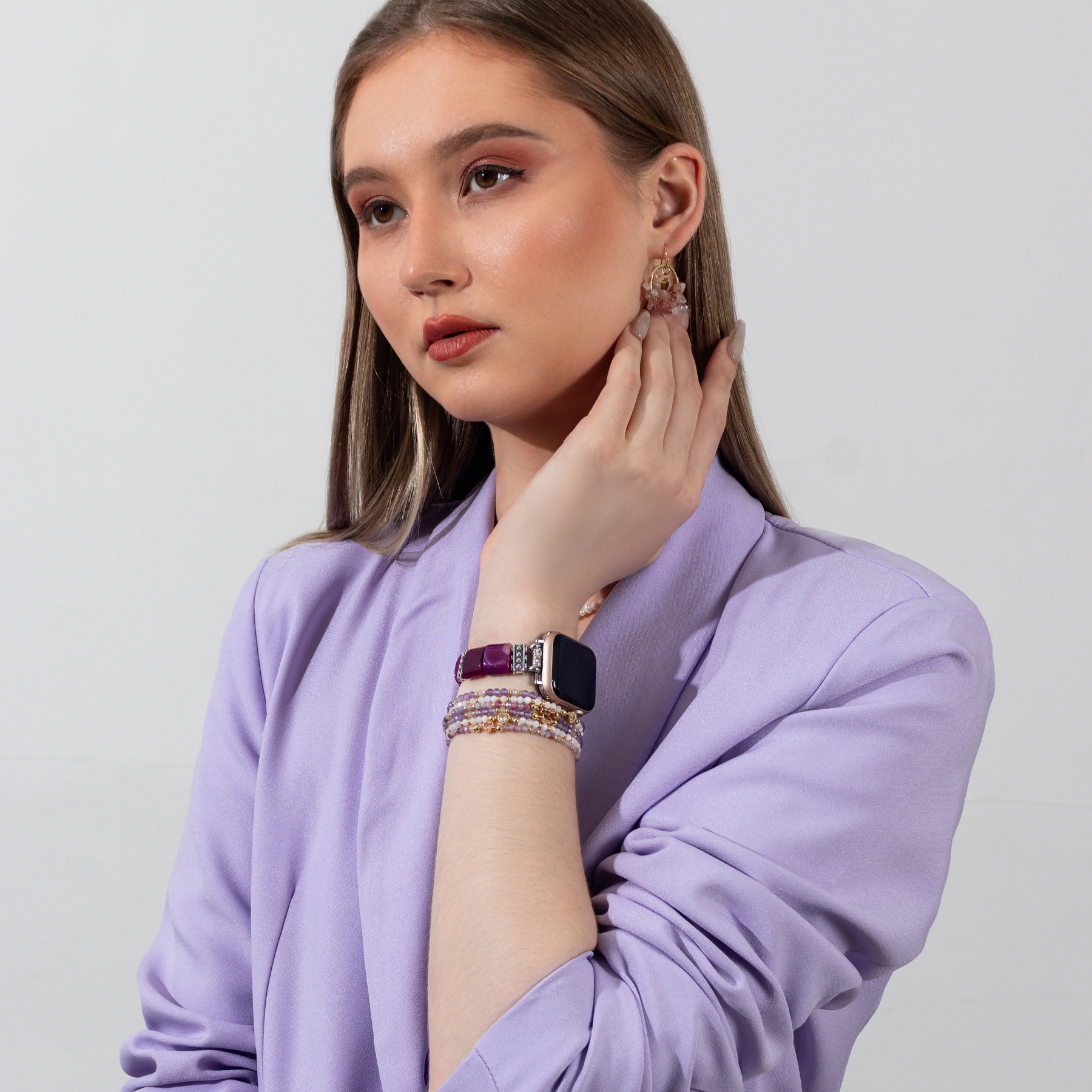 Pulseira elástica Amethyst Aura Agate para Apple Watch