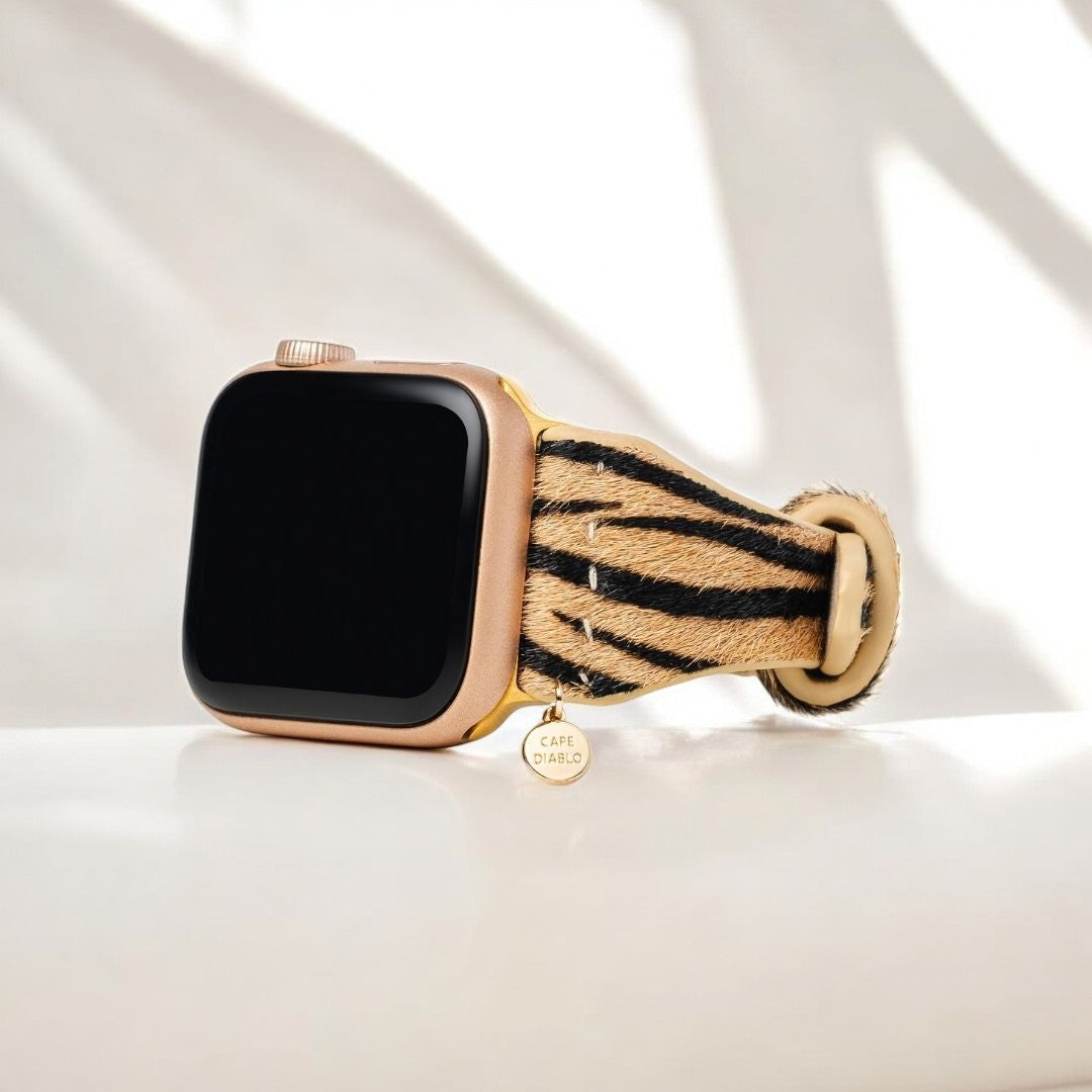Pulseira de couro elegante com riscas para Apple Watch