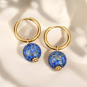 Brincos de Argola com Orbe Salpicado Sapphire Sky