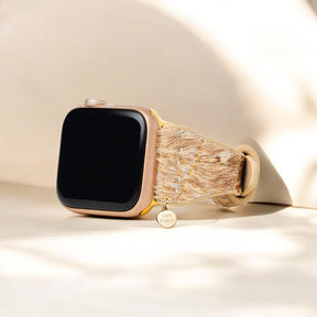Pulseira de Couro Apple Watch em Tons de Madeira Flutuante