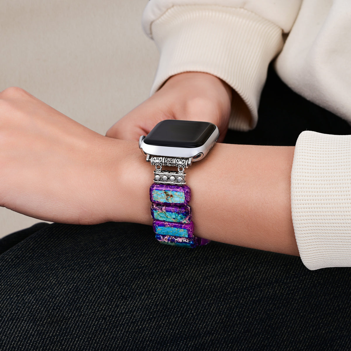 Pulseira Elástica Majestic Tibetan Jasper para Apple Watch