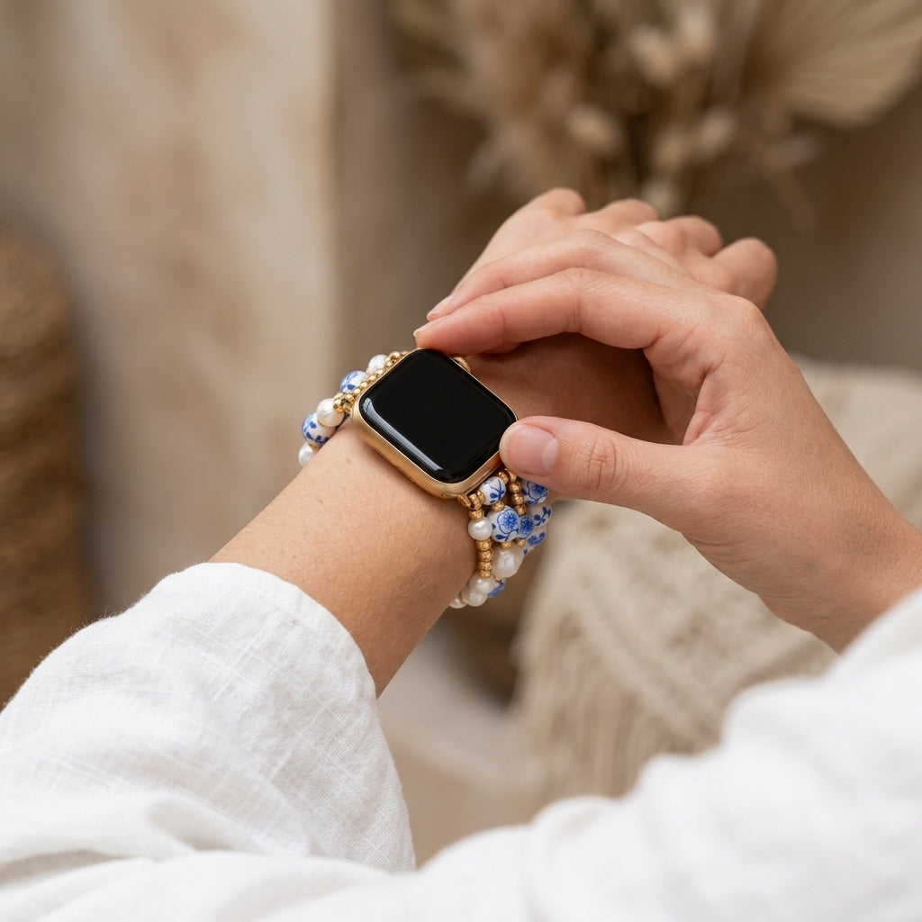 Bracelete Apple Watch Porcelain Garden Blue Blossom