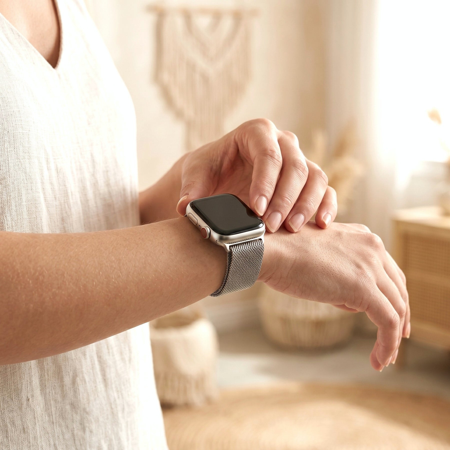Pulseira de luxo Apple Watch em aço platina