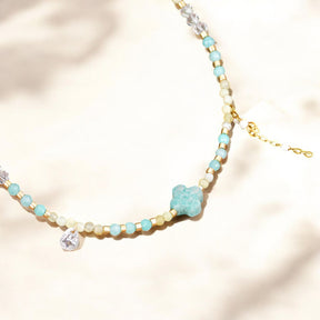 Tornozeleira com Pendentes de Trevo em Amazonite Azul-Esverdeado