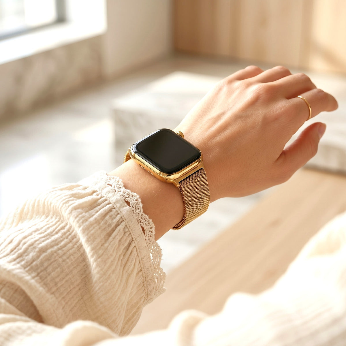 Correia de luxo elástica em aço dourado para Apple Watch