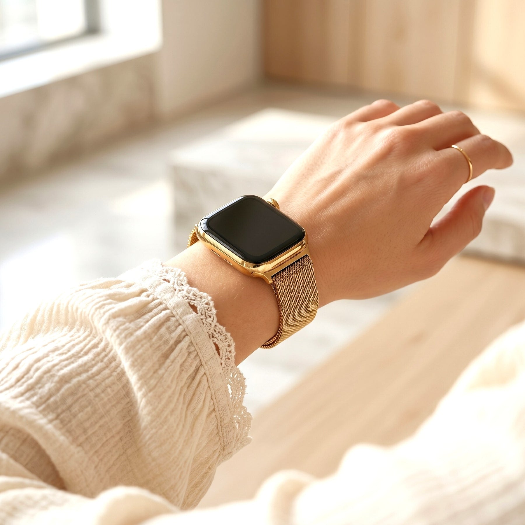 Correia de luxo elástica em aço dourado para Apple Watch