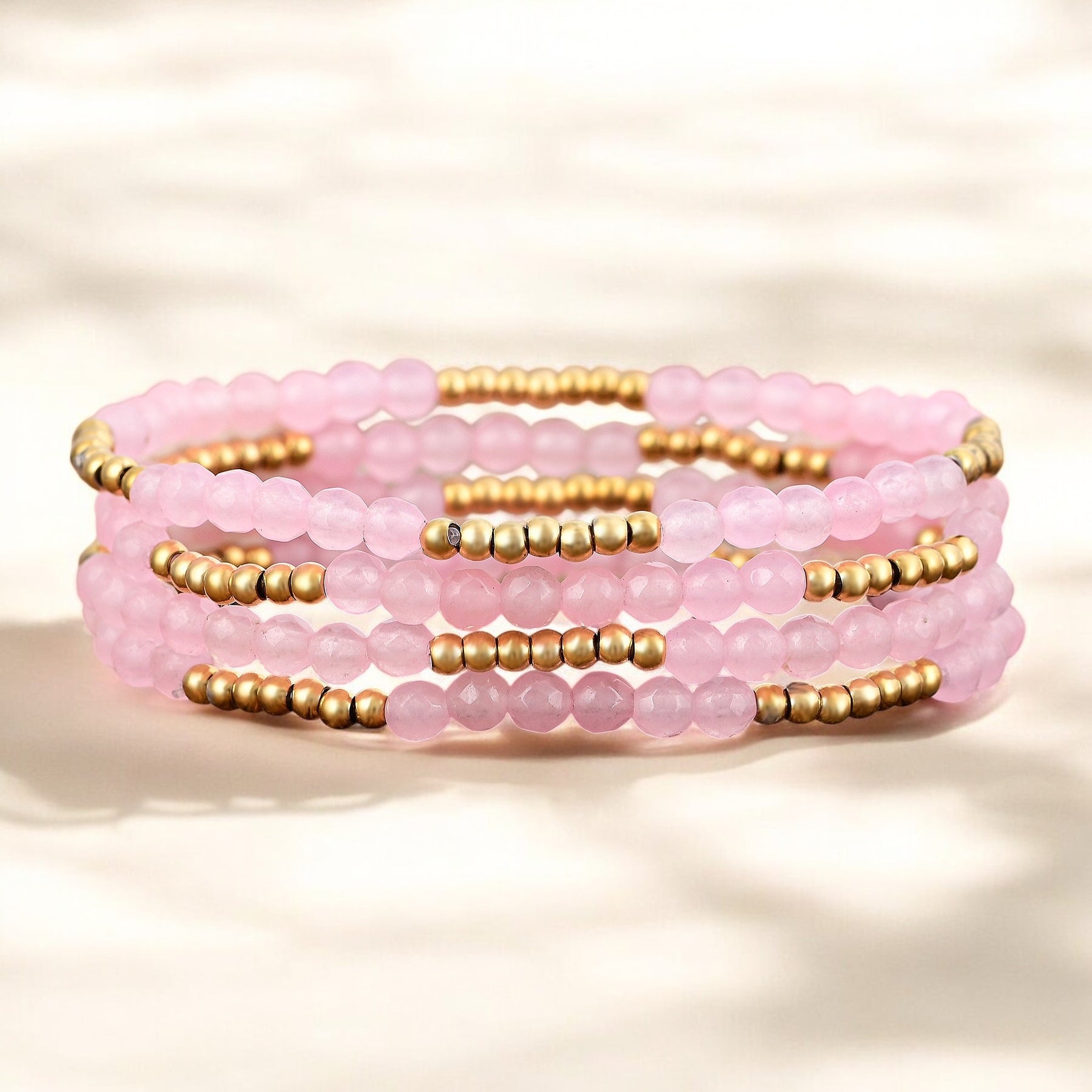Conjunto de Pulseiras Radiância de Quartzo Rosa