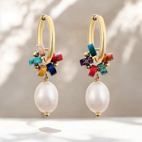 Brincos de argola de pérola Jasper Harmony