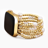 Pulseira Elástica Dourada e de Pérola para Apple Watch