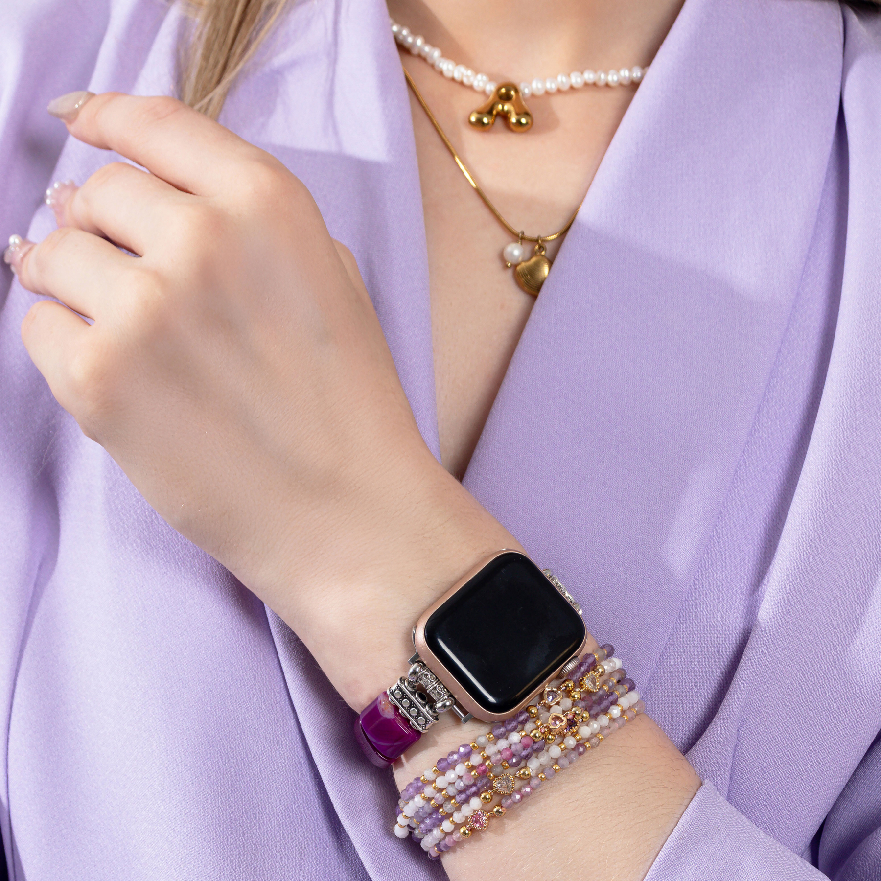 Pulseira elástica Amethyst Aura Agate para Apple Watch