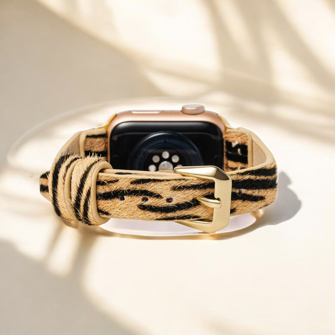 Pulseira elegante de couro com listras para Apple Watch