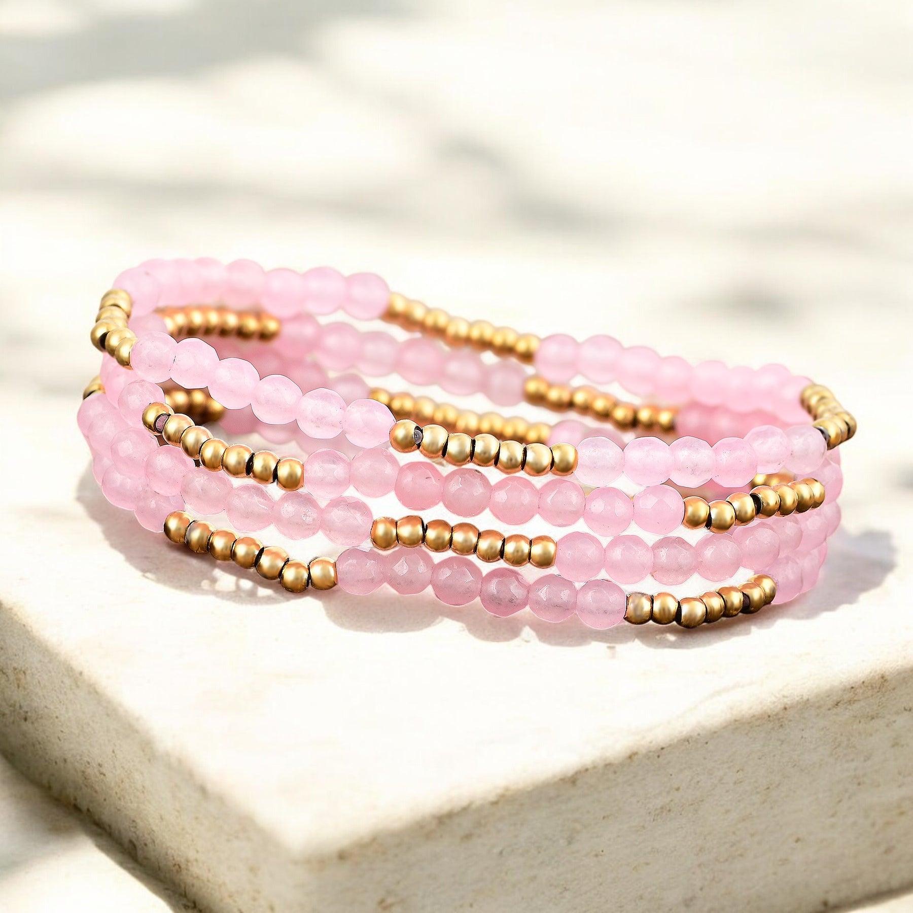 Conjunto de Pulseiras Radiância de Quartzo Rosa