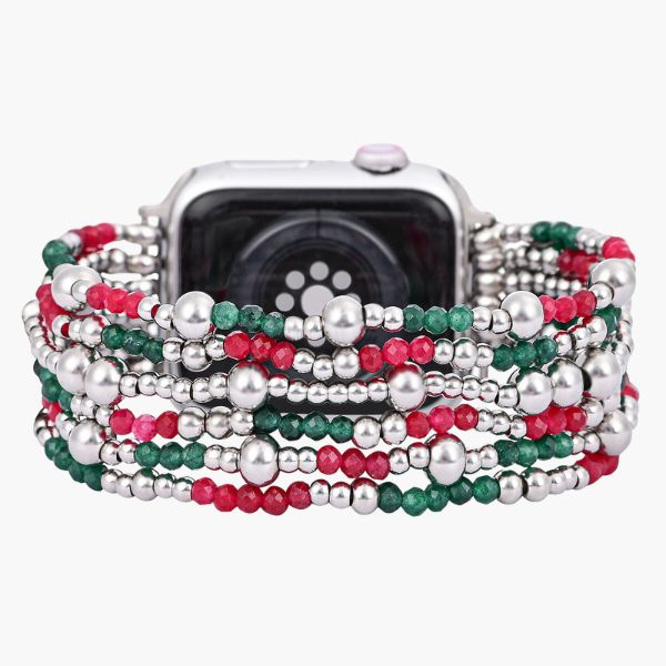 Pulseira Elástica Festiva Prateada Elegante para Apple Watch