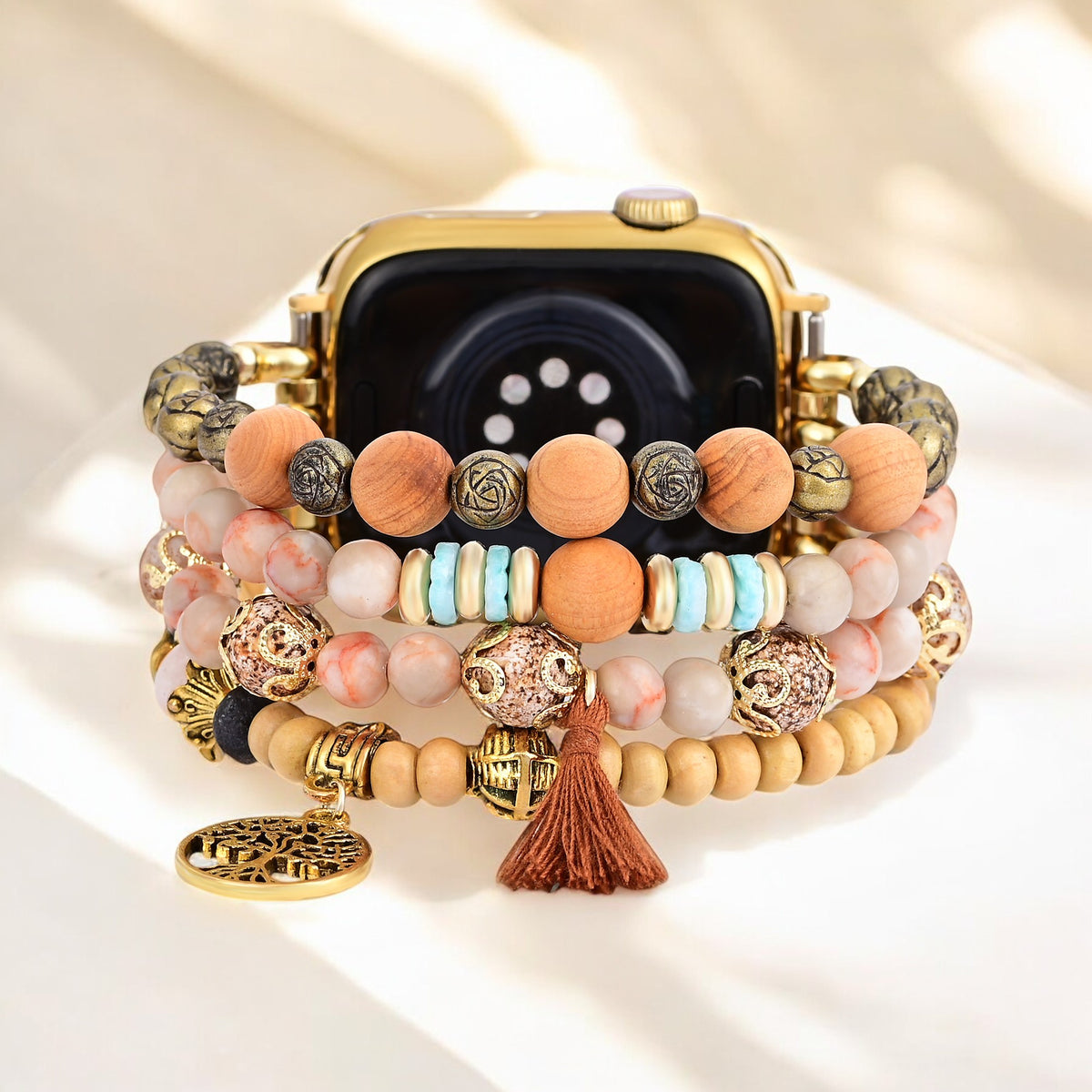 Pulseira de relógio Golden Tree of Life Jasper Stretch